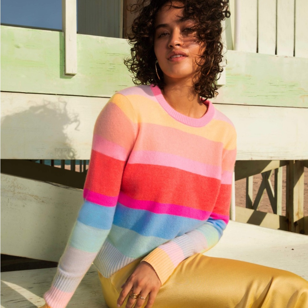 White + Warren Cashmere Rainbow Striped Sweater
Size small